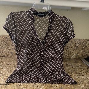 Express Brown and White Diamond Pattern Blouse
